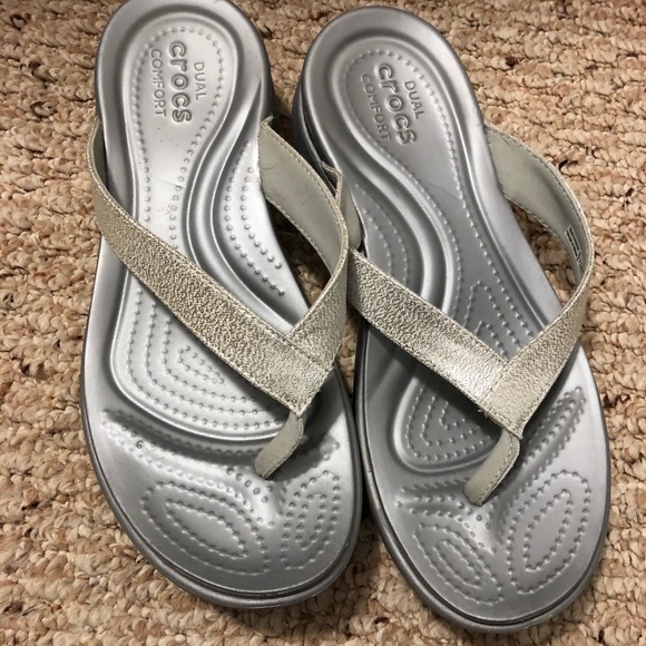 silver croc flip flops